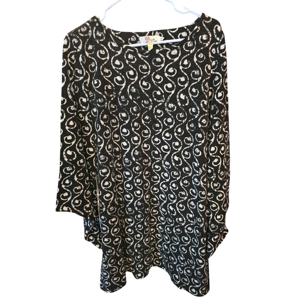 Aryeh Midi Dress XL Womens Black Long Flared Sleeve Art Deco Whimsy Pullover